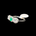 Colombian Emerald Three-Stone Ring — 0.26ct Natural Emerald with Pavé Halos, 925 Sterling Silver