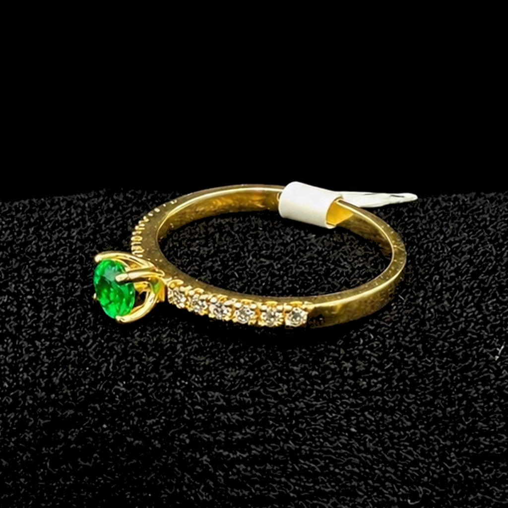 Natural Colombian Emerald & Diamond Ring in 18K Yellow Gold - 0.30ct Vivid Green Round Emerald + 0.15ct Natural Diamonds | Certified