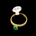 Natural Colombian Emerald & Diamond Ring in 18K Yellow Gold - 0.30ct Vivid Green Round Emerald + 0.15ct Natural Diamonds | Certified