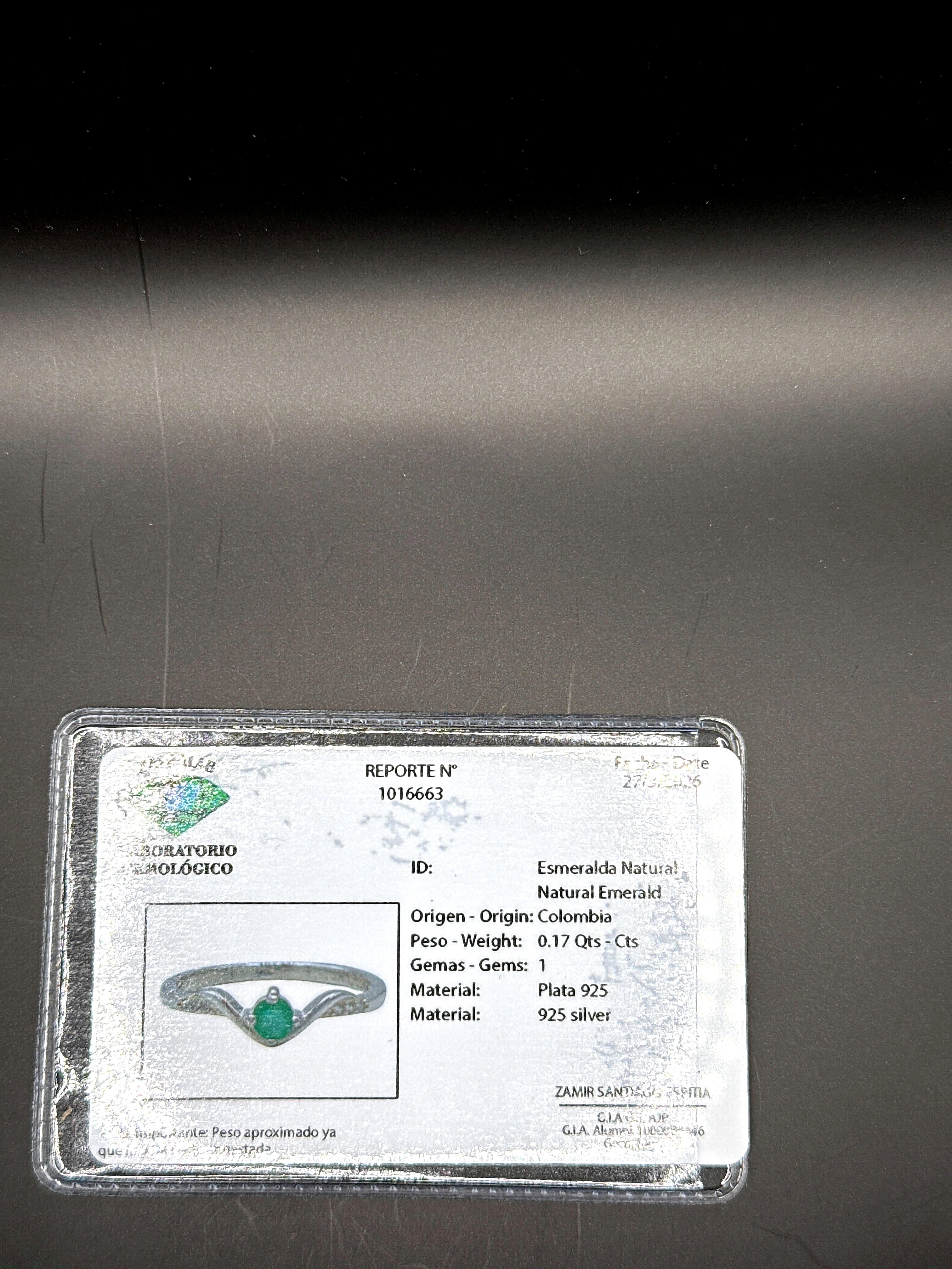 Colombian Emerald Solitaire Ring — 0.17ct, 925 Sterling Silver