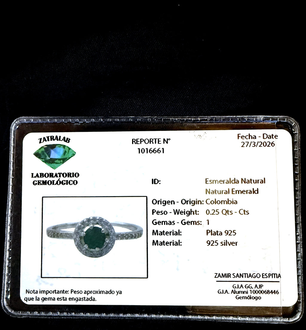 Colombian Emerald Halo Ring — 0.25ct Natural Emerald, 925 Sterling Silver