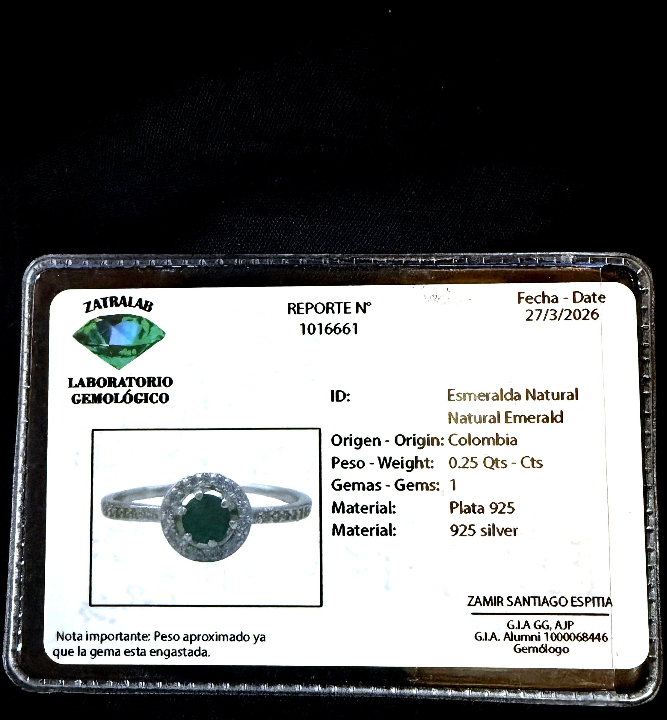 Colombian Emerald Halo Ring — 0.25ct Natural Emerald, 925 Sterling Silver