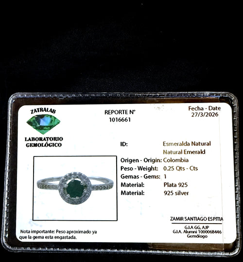 Colombian Emerald Halo Ring — 0.25ct Natural Emerald, 925 Sterling Silver