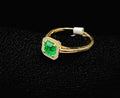 Natural Colombian Emerald & Diamond Halo Ring in 18K Yellow Gold - 0.60ct Vivid Green Emerald + 0.22ct Natural Diamonds | Certified