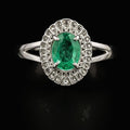 Oval Colombian Emerald Halo Ring — 0.80ct, 925 Sterling Silver