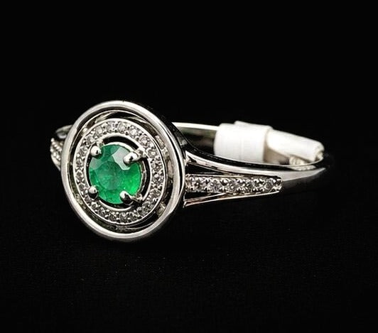 Colombian Emerald Halo Ring — 0.45ct, 925 Sterling Silver