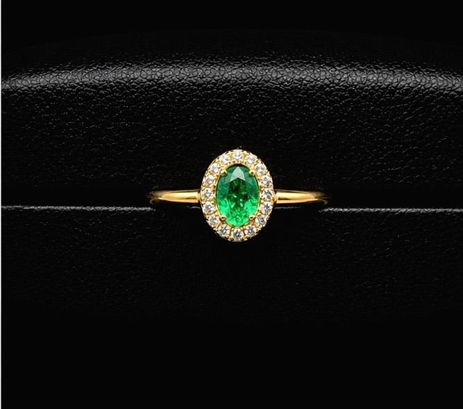 Oval Colombian Emerald Halo Ring — 0.45ct Muzo Origin, 18K Yellow Gold