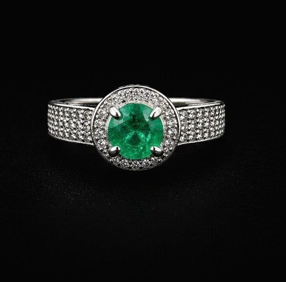 Colombian Emerald Halo Ring — 0.45ct, 925 Sterling Silver