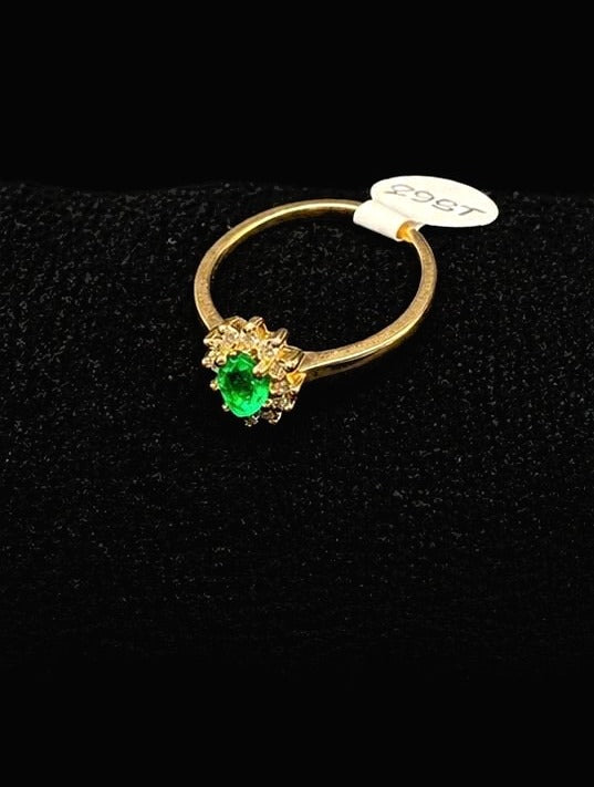 Pear-Shaped Colombian Emerald & Diamond Halo Ring — 0.38ct Muzo Origin, 18K Yellow Gold