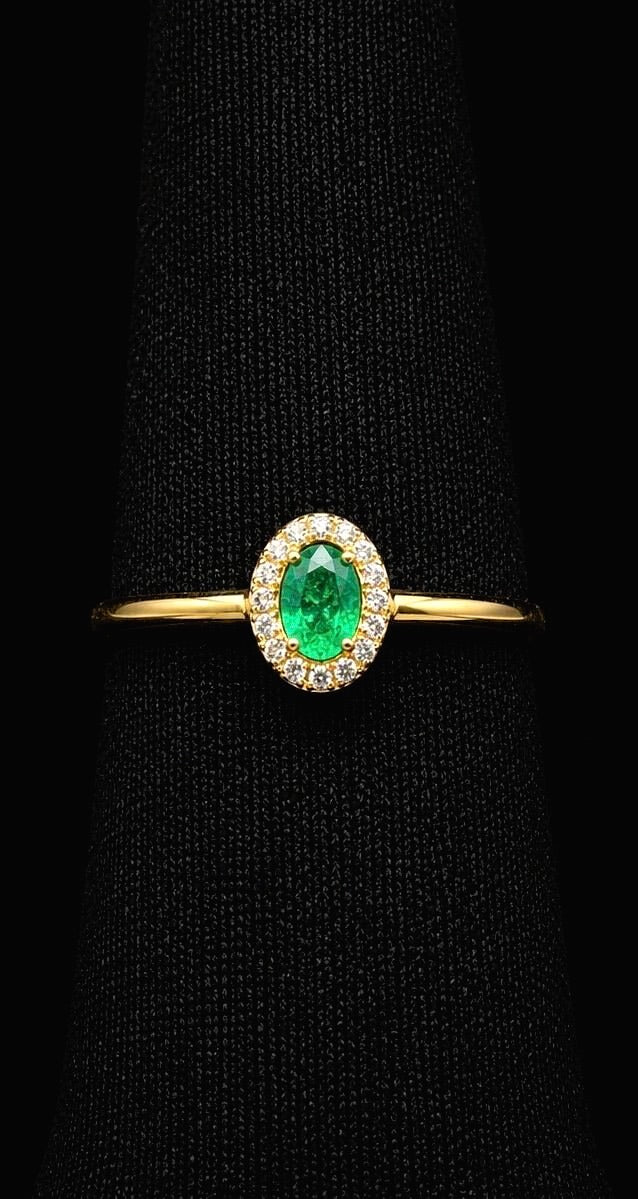 Pear-Shaped Colombian Emerald Halo Ring — 0.30ct Muzo Origin, 18K Yellow Gold