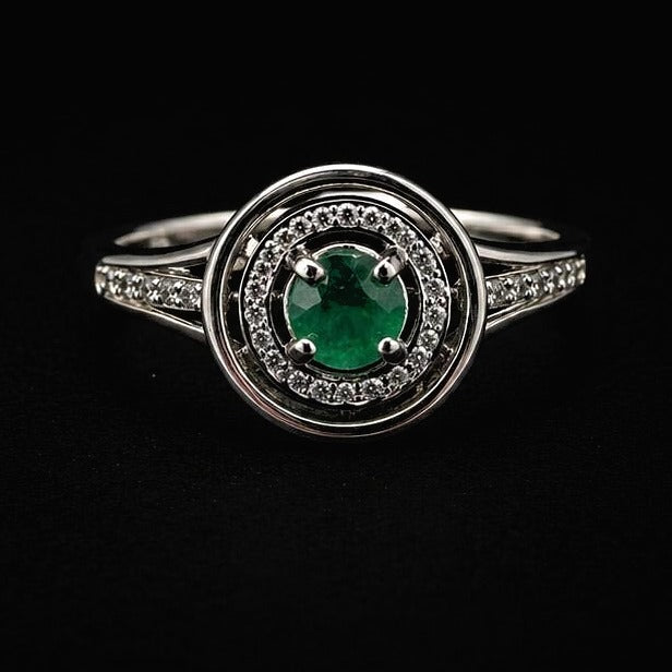 Colombian Emerald Halo Ring — 0.45ct, 925 Sterling Silver