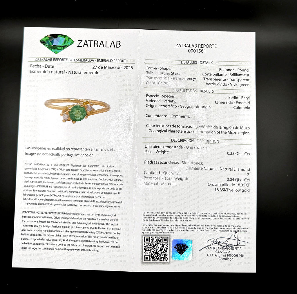 Colombian Emerald & Diamond Ring — 0.35ct Muzo Origin, 18K Yellow Gold