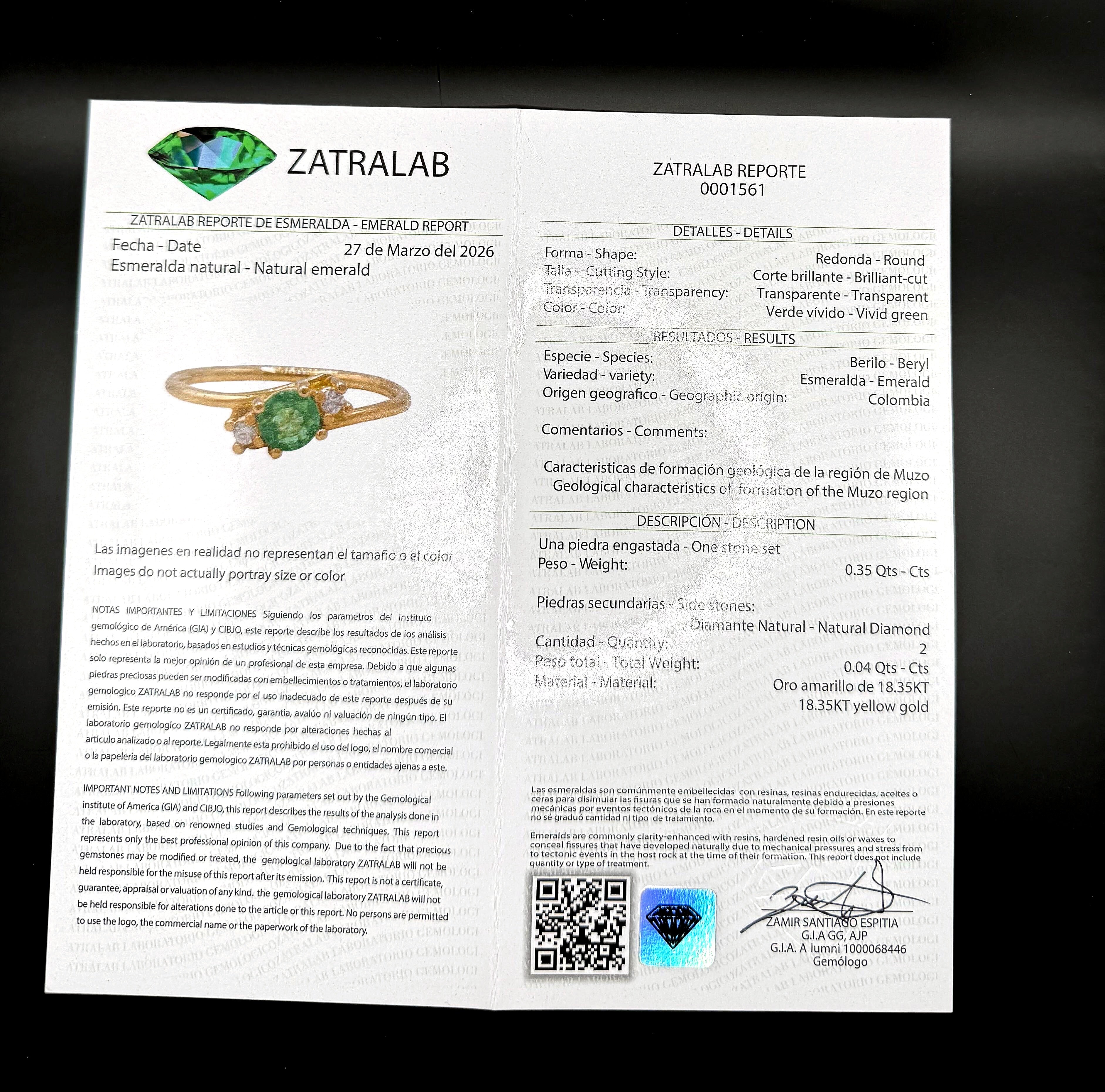 Colombian Emerald & Diamond Ring — 0.35ct Muzo Origin, 18K Yellow Gold