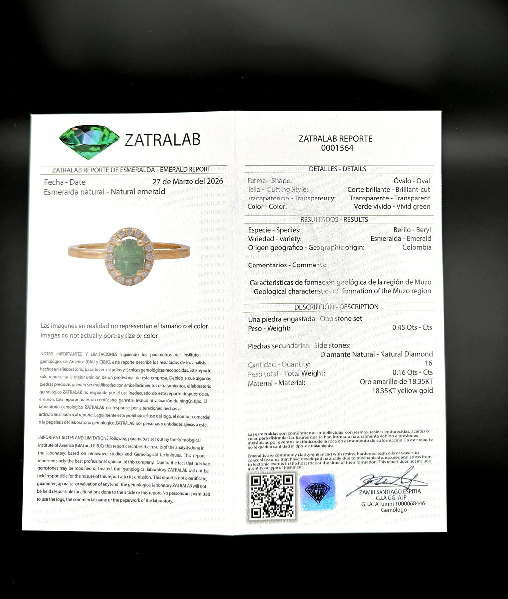 Oval Colombian Emerald Halo Ring — 0.45ct Muzo Origin, 18K Yellow Gold