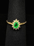 Pear-Shaped Colombian Emerald & Diamond Halo Ring — 0.38ct Muzo Origin, 18K Yellow Gold