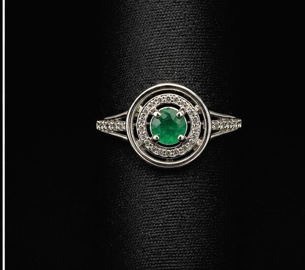Colombian Emerald Halo Ring — 0.45ct, 925 Sterling Silver