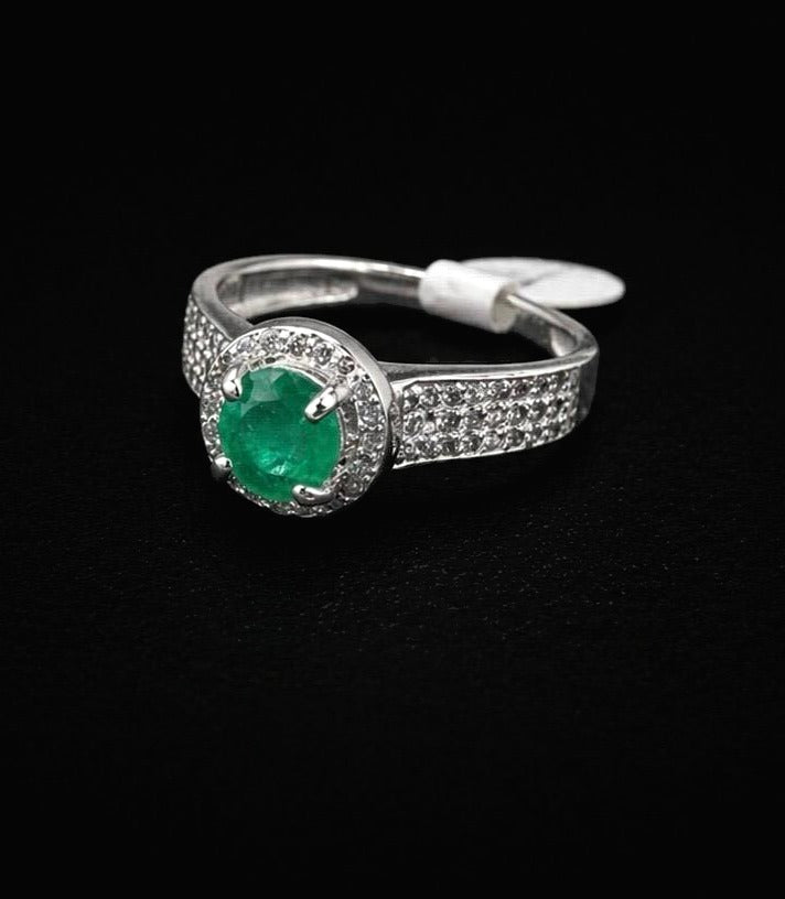Colombian Emerald Halo Ring — 0.45ct, 925 Sterling Silver