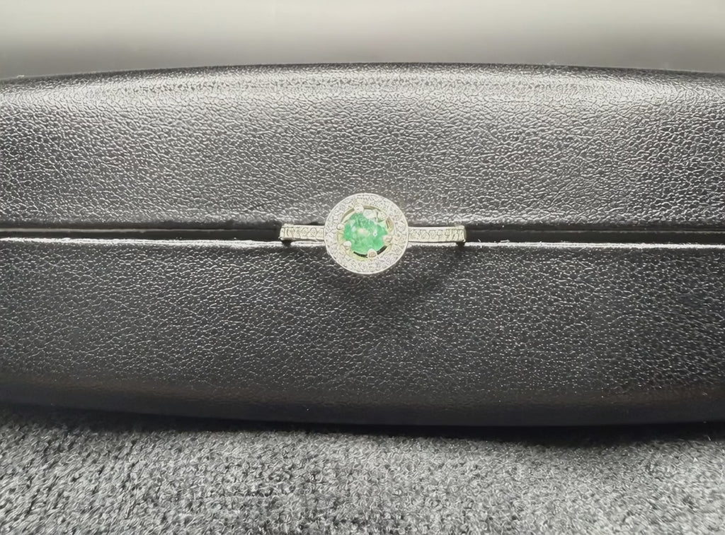 Colombian Emerald Halo Ring — 0.25ct Natural Emerald, 925 Sterling Silver