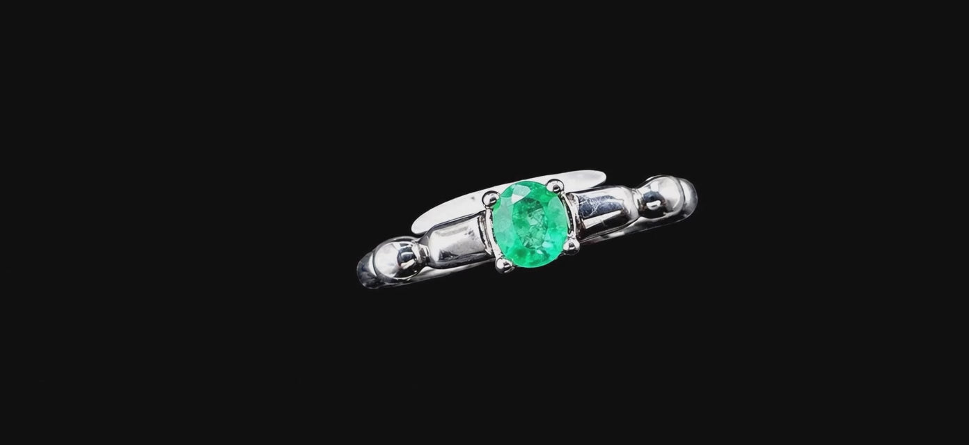 Colombian Emerald Solitaire Ring — 0.30ct Natural Emerald, 925 Sterling Silver